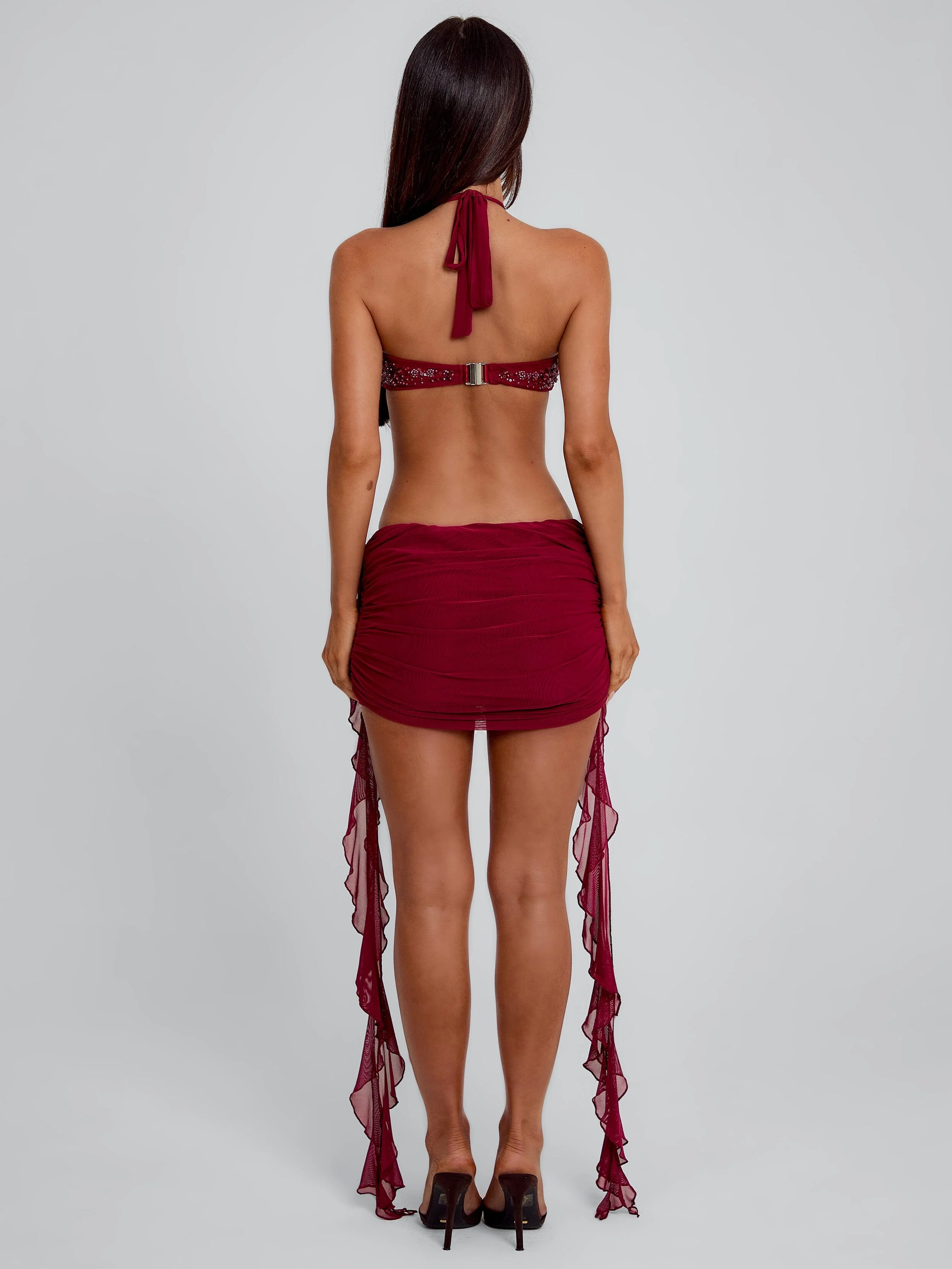 GERALDINE MINI DRESS BURGUNDY - Image 5